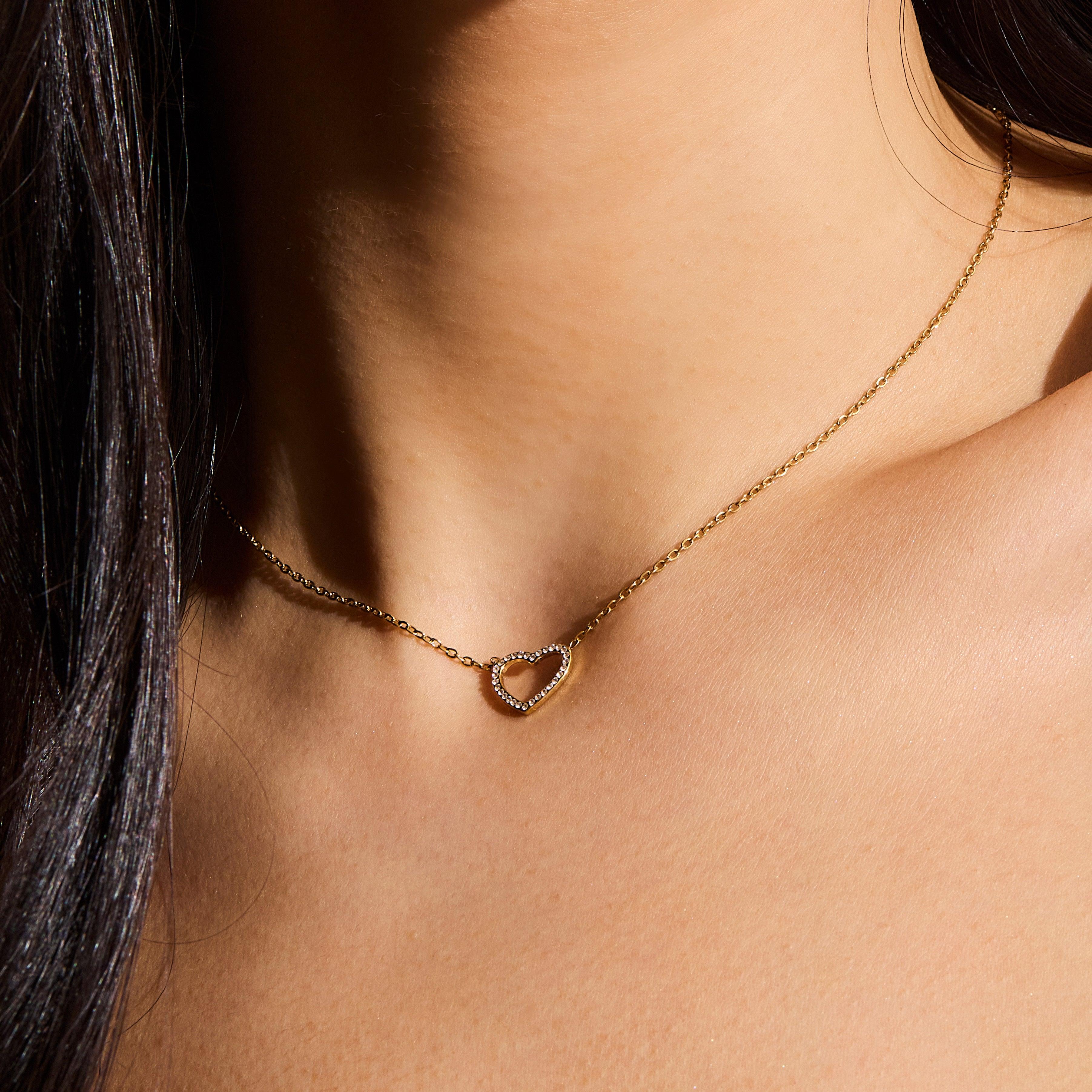 Crystal Heart Outline Necklace